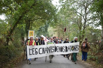Los manifestantes marchan con el