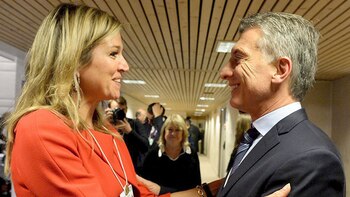 La reina Máxima de Holanda con el presidente Mauricio Macri en el Foro de Davos.