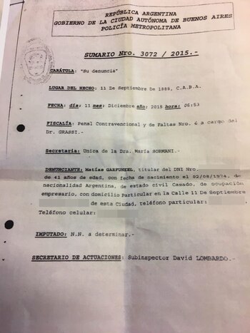 Denuncia de Matías Garfunkel