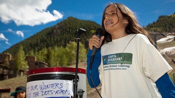El joven ambientalista, en uno de sus discursos