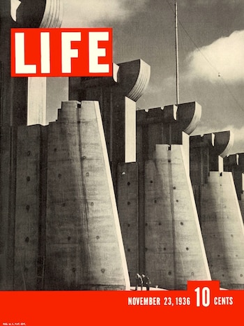 La represa de Fort Peck, en Montana, en Estados Unidos. Es la primera tapa de Life, publicada el 23 de noviembre de 1936. (Margaret Bourke-White/TIME & LIFE Pictures)