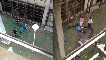 El hombre luego de saltar