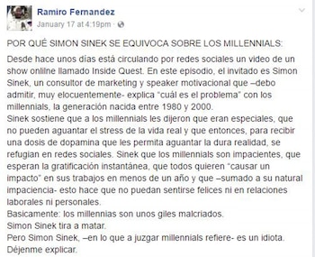 Así comienza el post de