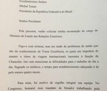 Fragmento de la nota de renuncia