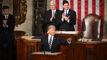 President Donald Trump gestures during