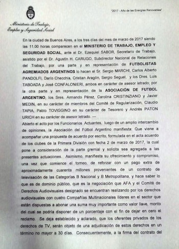 El acta firmada en el ministerio de Trabajo