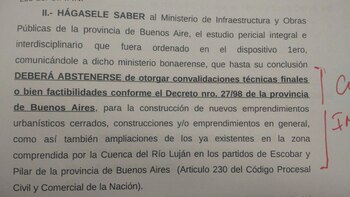 Advertencia al Ministerio de Infraestructura del juez González Charvay para que no se edifique en terrenos de Verazul.