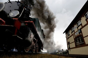 Locomotoras a vapor en marcha