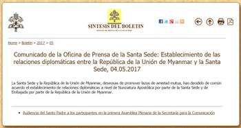 Comunicado de la Oficina de Prensa de la Santa Sede
