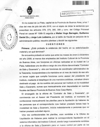 Facsímil de la condena por