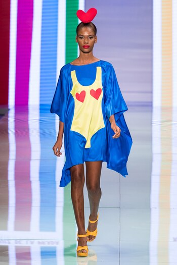 Remeron XL /Vestido azul eléctrico con estampado de traje de baño enterizo