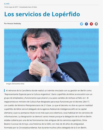 La nota firmada por Horacio