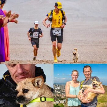 Instantáneas de una “historia de amor a primera vista”. Leonard junto a Gobi y su esposa en la ciudad de Edinburgo donde residen junto a su adorada gata persa