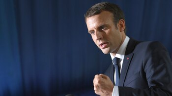 French president Emmanuel Macron addresses