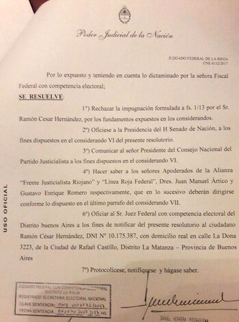 El escrito del juez que habilitó a Menem