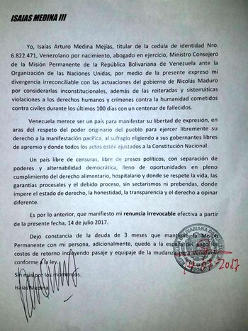 La carta de renuncia de