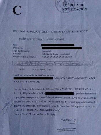 La cédula judicial que recibió