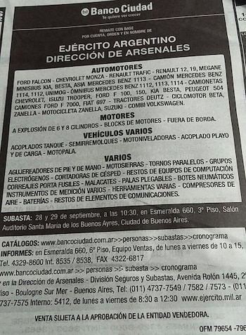 El anuncio de la subasta