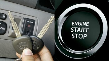 Viejas llaves de Toyota contra el nuevo botón de encendido y apagado.