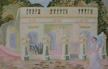 “Joven con parasol” témpera sobre