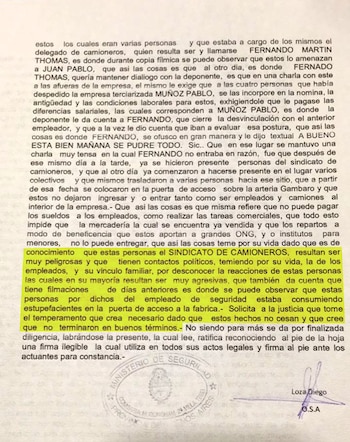 Faximil de la denuncia