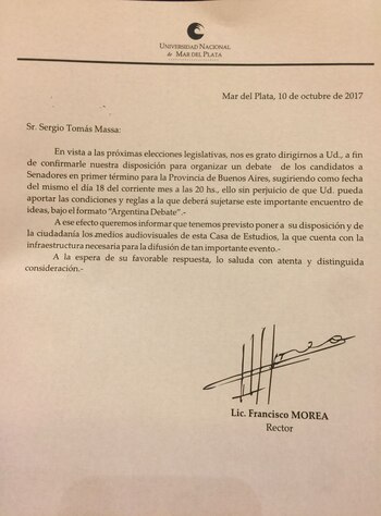 La invitación de la universidad de Mar del Plata a Sergio Massa