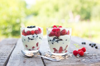 Natural yogurt with fresh raspberries,