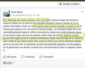 Posteo de Ariel Garzi, amigo