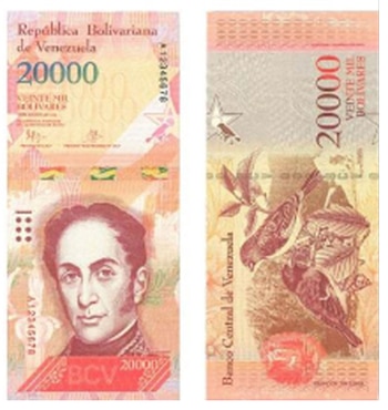 El billete de 20.000 bolívares