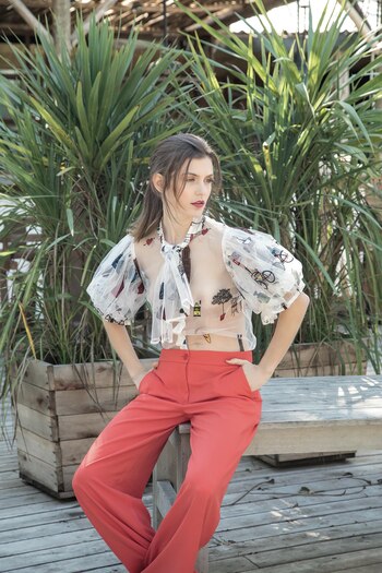 Camisa de tul con bordado