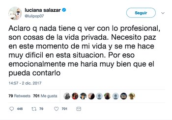 La aclaración de Luli después