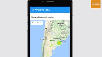 La app muestra los focos de incendio en el mapa