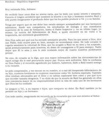 La carta enviada por Pascual