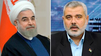 Hasan Rohani y el líder de Hamas, Ismail Haniyeh
