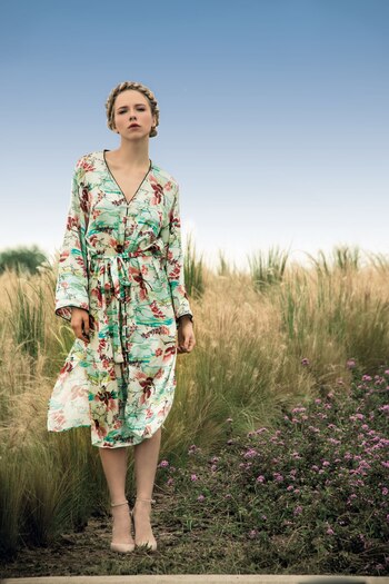 Vestido tipo kimono de seda