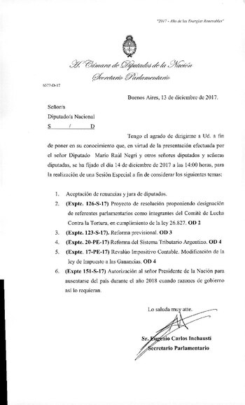 La convocatoria a la sesión