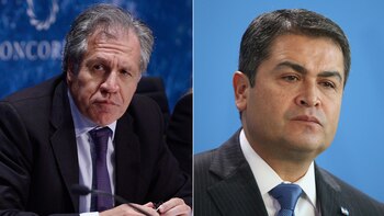 Luis Almagro, secretario general de la OEA, y Juan Orlando Hernández, presidente de Honduras.(Getty)