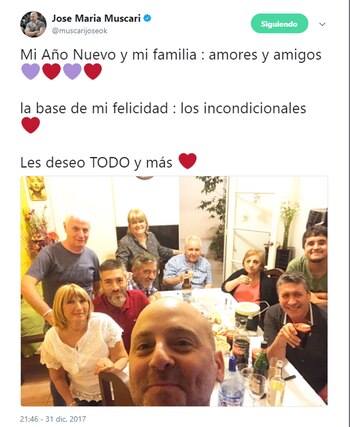 José María Muscari brindó a las 0.00 con su familia y amigos