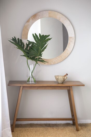 Espejo redondo en cuero de