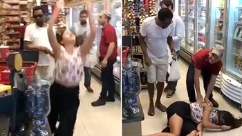 Una joven simula caerse muerta