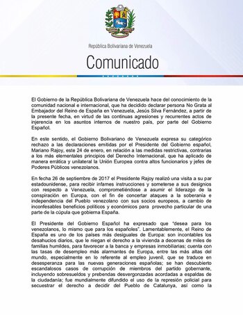 El comunicado de la cancillería