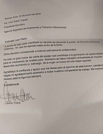 La renuncia de Lorena Triaca