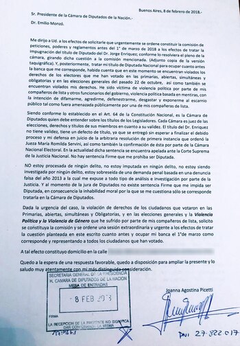 La carta de Picetti a