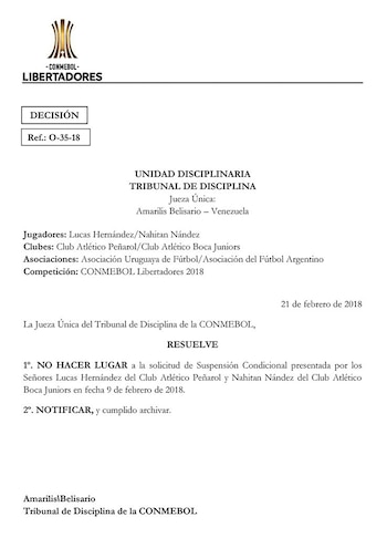 El comunicado de la Conmebol