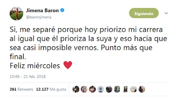 El tweet de Jimena Barón