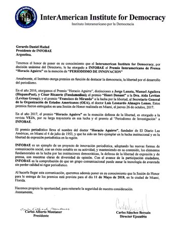 La carta oficial del IID