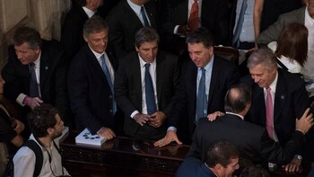 Los ministros Etchevehere, Cabrera, Caputo,