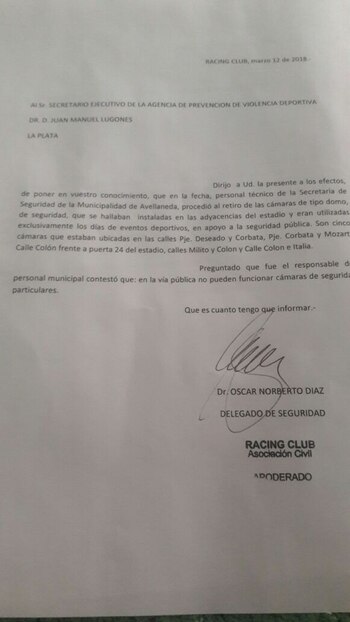 El comunicado que le envió