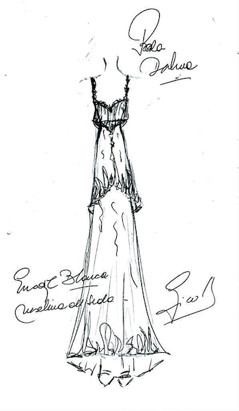 El boceto de la diseñadora Ivana Picallo, responsable del segundo cambio de la novia (“un vestido más liviano”), a quien ya había lookeado para sus quince.
