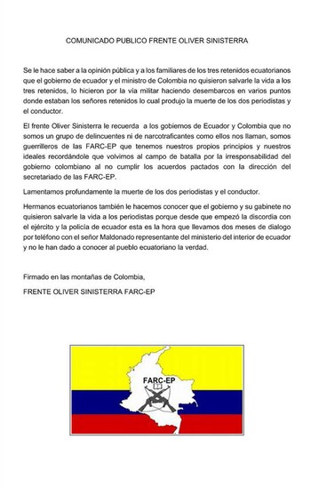 El Comunicado completo del Frente